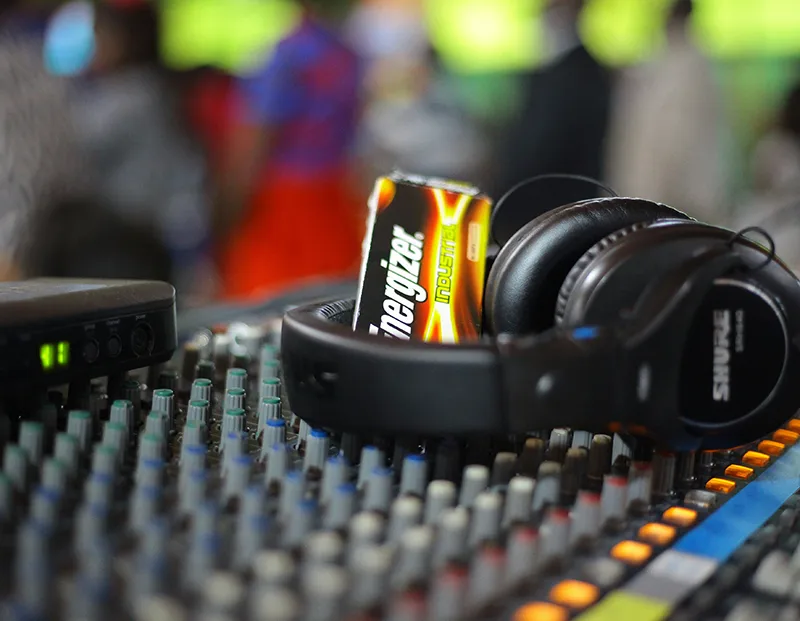 headphones on a audio station