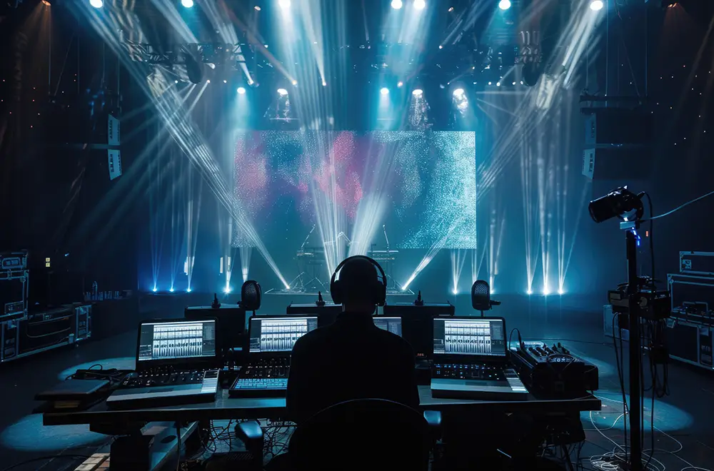 live-concerts av tech setting up for a live show